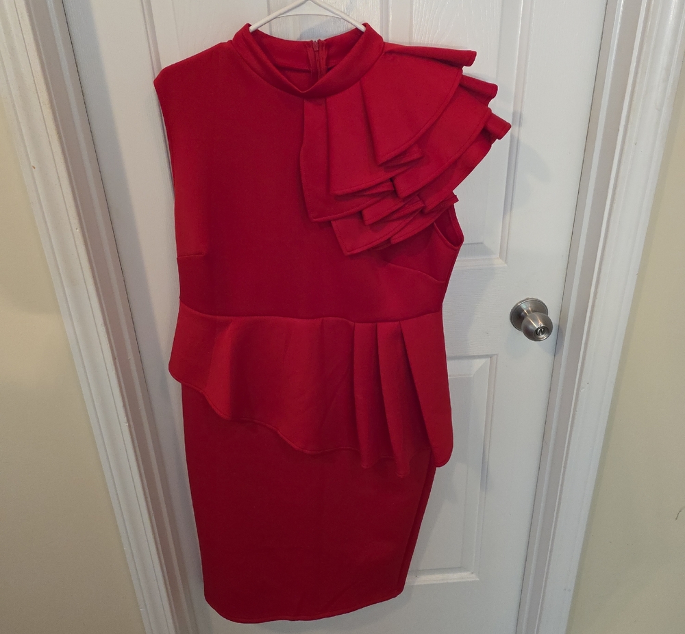 Red Ruffle-Detail Sleeveless Dress